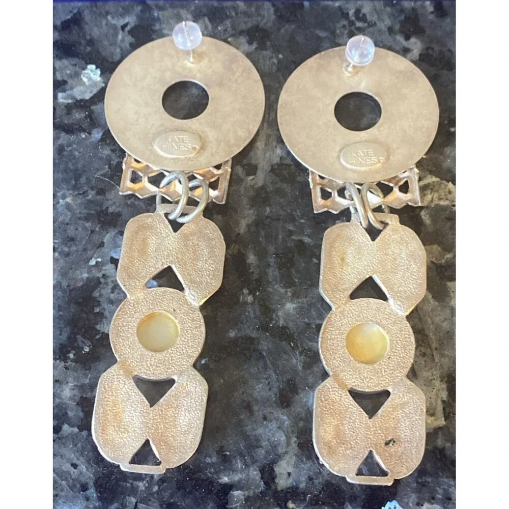 Vintage Kate Hines Long Dangle  Drop earrings Silver Tone